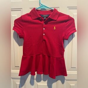 Red Polo Ralph Lauren Cotton Pique Peplum Polo Shirt Girl’s Size Medium.